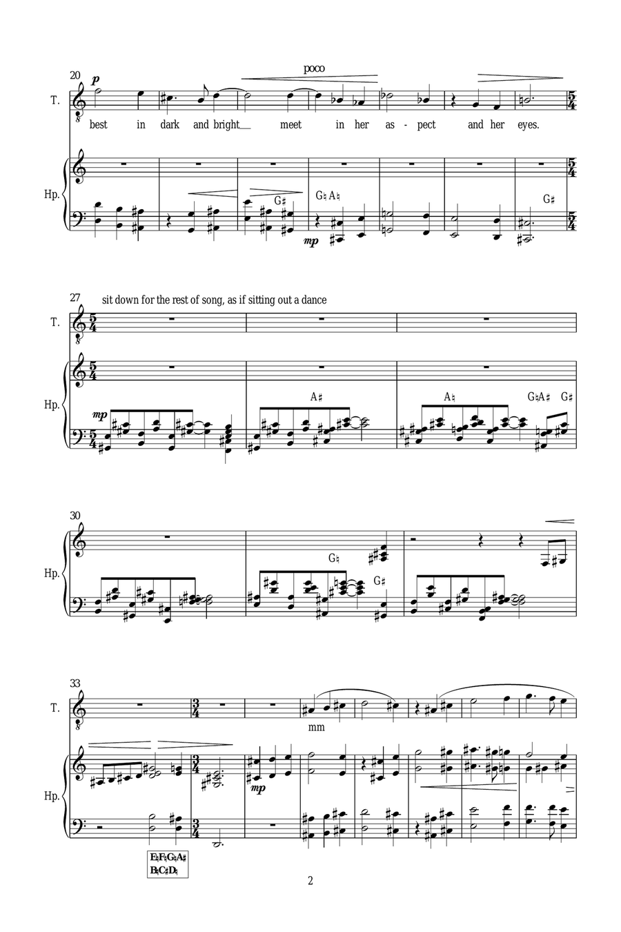She walks in beauty like the night (for tenor and harp) Piano, Vocal scores gallery preview page 2