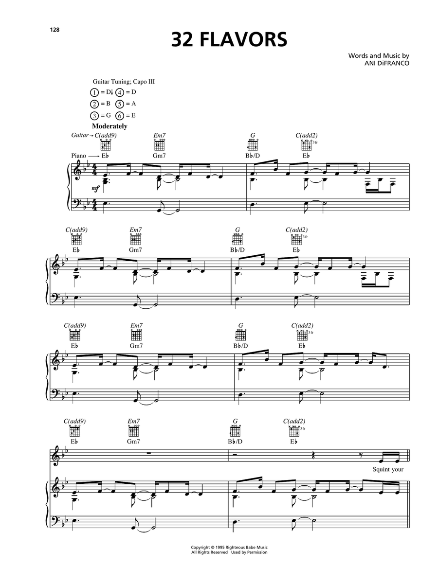 32 Flavors Piano, Vocal, Guitar scores gallery preview page 1