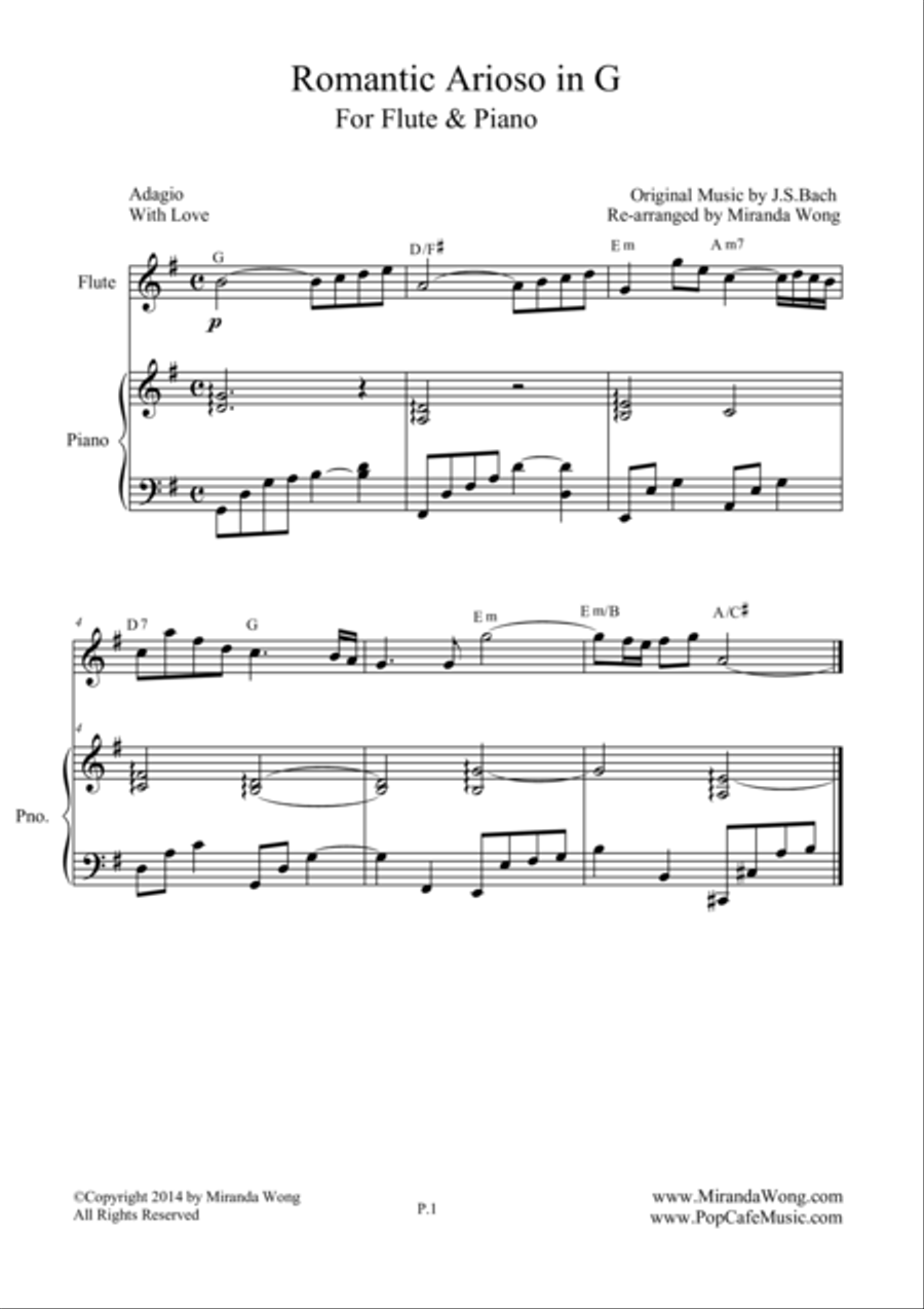 Romantic Arioso in G - Flute and Piano (Romantic Version) Flute Solo scores gallery preview page 1