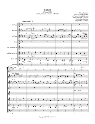 Canon (Pachelbel) (Bb) (Woodwind Octet - 3 Flute, 1 Oboe, 2 Clar, 1 Hrn, 1 Bassoon) (1 Flute, 1 Oboe