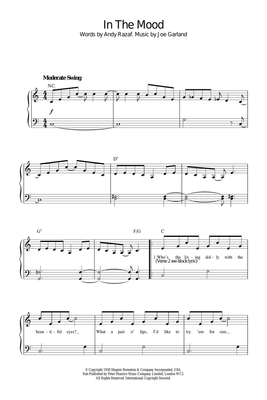 In The Mood Piano Solo scores gallery preview page 1