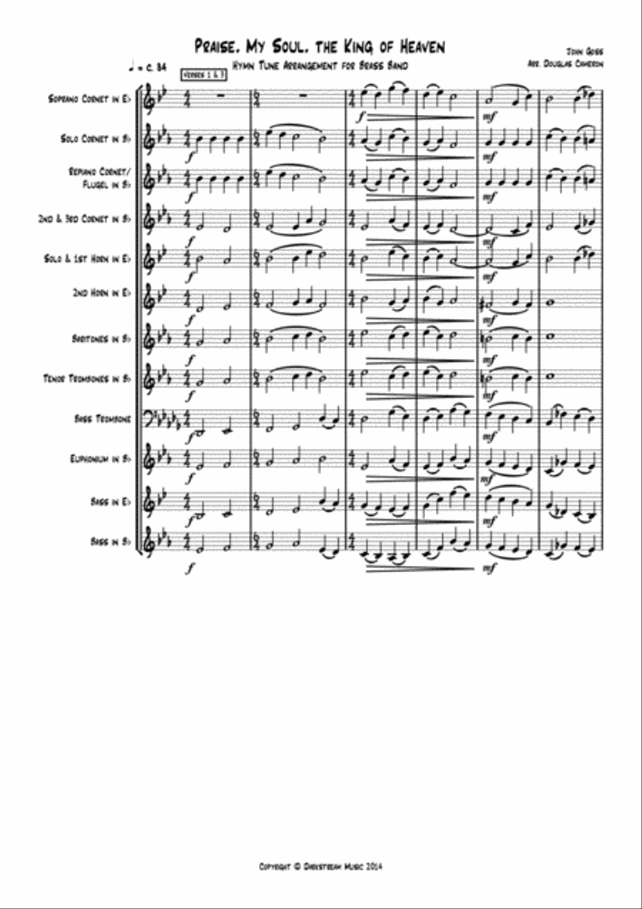Praise My Soul, The King of Heaven (Score only) Brass Band scores gallery preview page 1