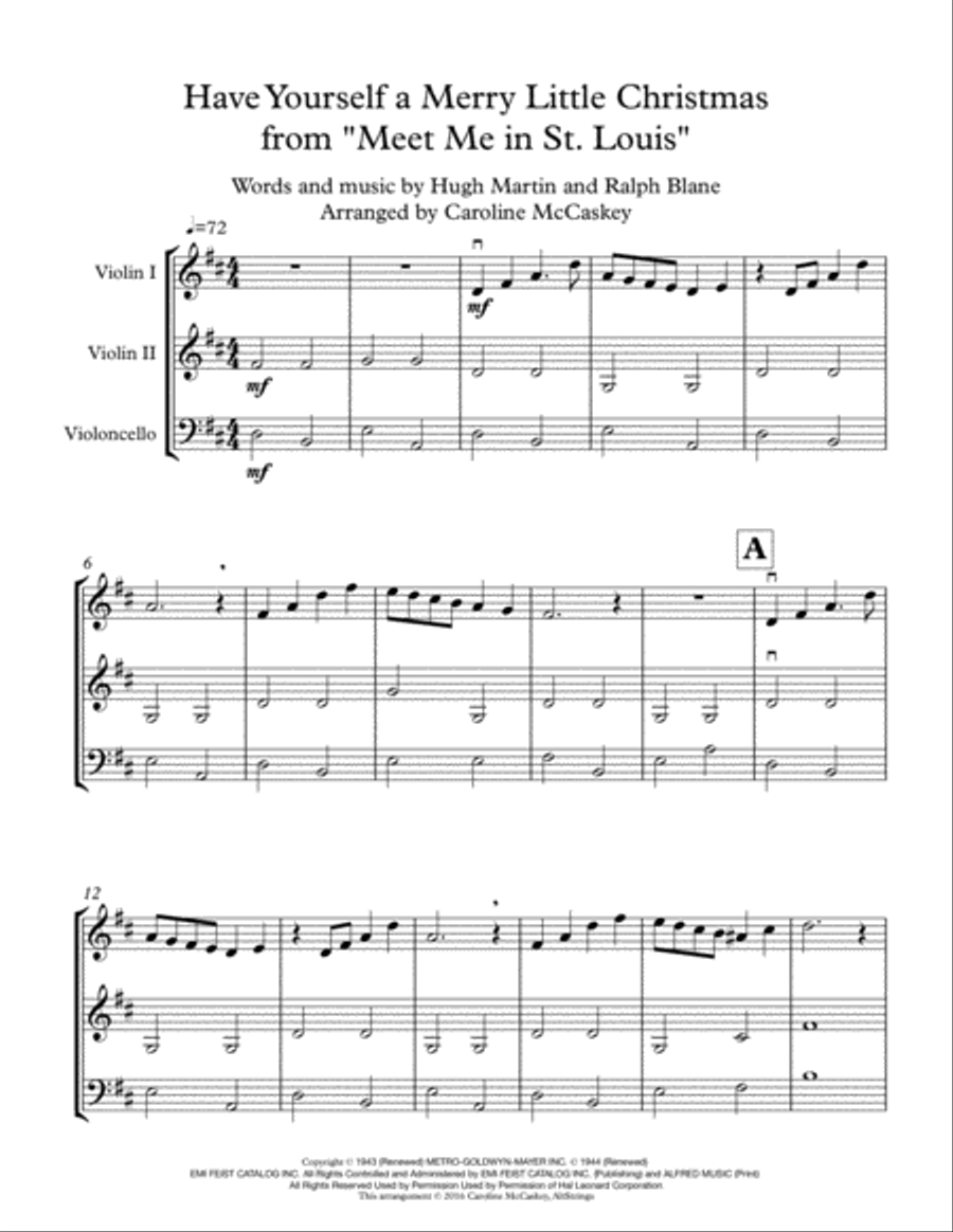Have Yourself A Merry Little Christmas from MEET ME IN ST. LOUIS String Trio scores gallery preview page 2