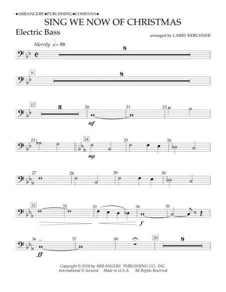 Sing We Now of Christmas (arr. Larry Kerchner) - Electric Bass