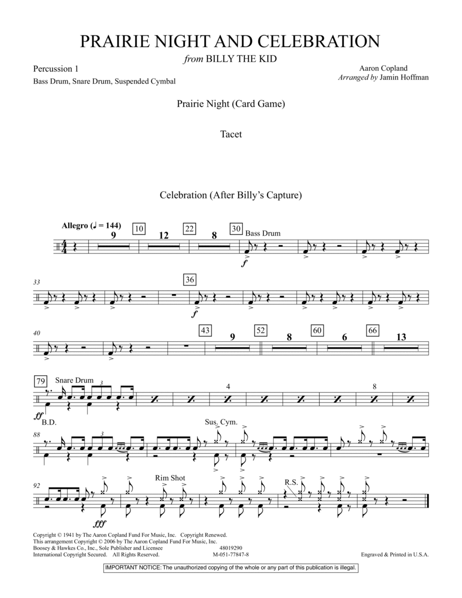 Prairie Night And Celebration (from Billy The Kid) - Percussion 1