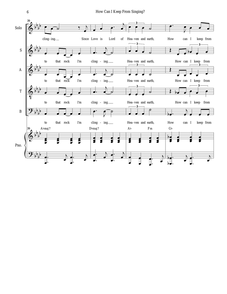How Can I Keep From Singing? (Solo and SATB) 4-Part scores gallery preview page 6