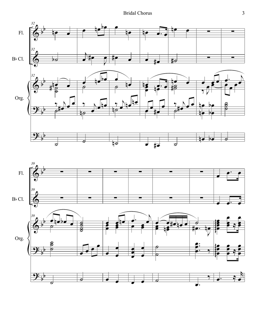 Bridal Chorus (Duet for Flute and Bb-Clarinet - Organ Accompaniment) Woodwind Duet scores gallery preview page 4