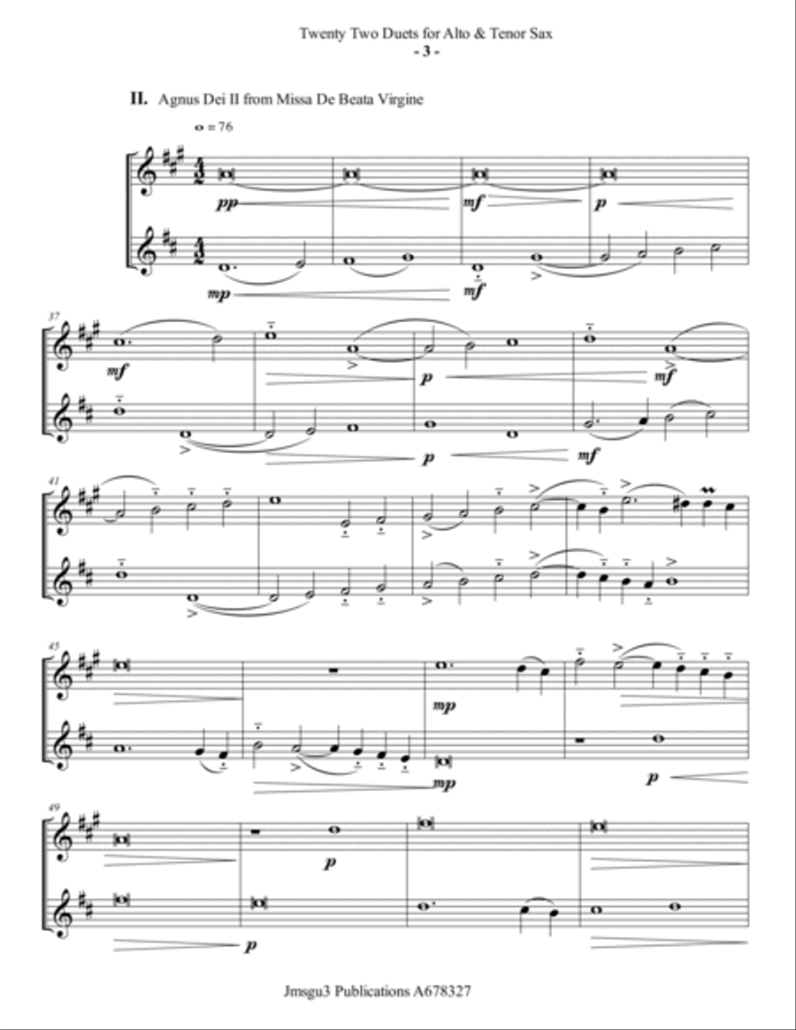 Josquin: 22 Duets for Alto & Tenor Sax Woodwind Duet scores gallery preview page 3