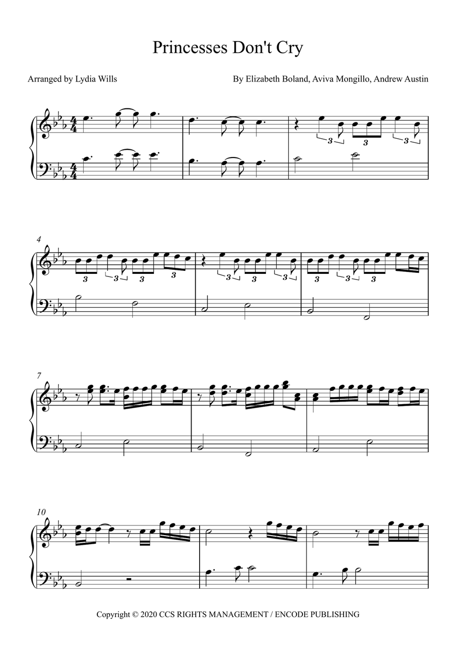Princesses Don't Cry Piano Solo scores gallery preview page 1