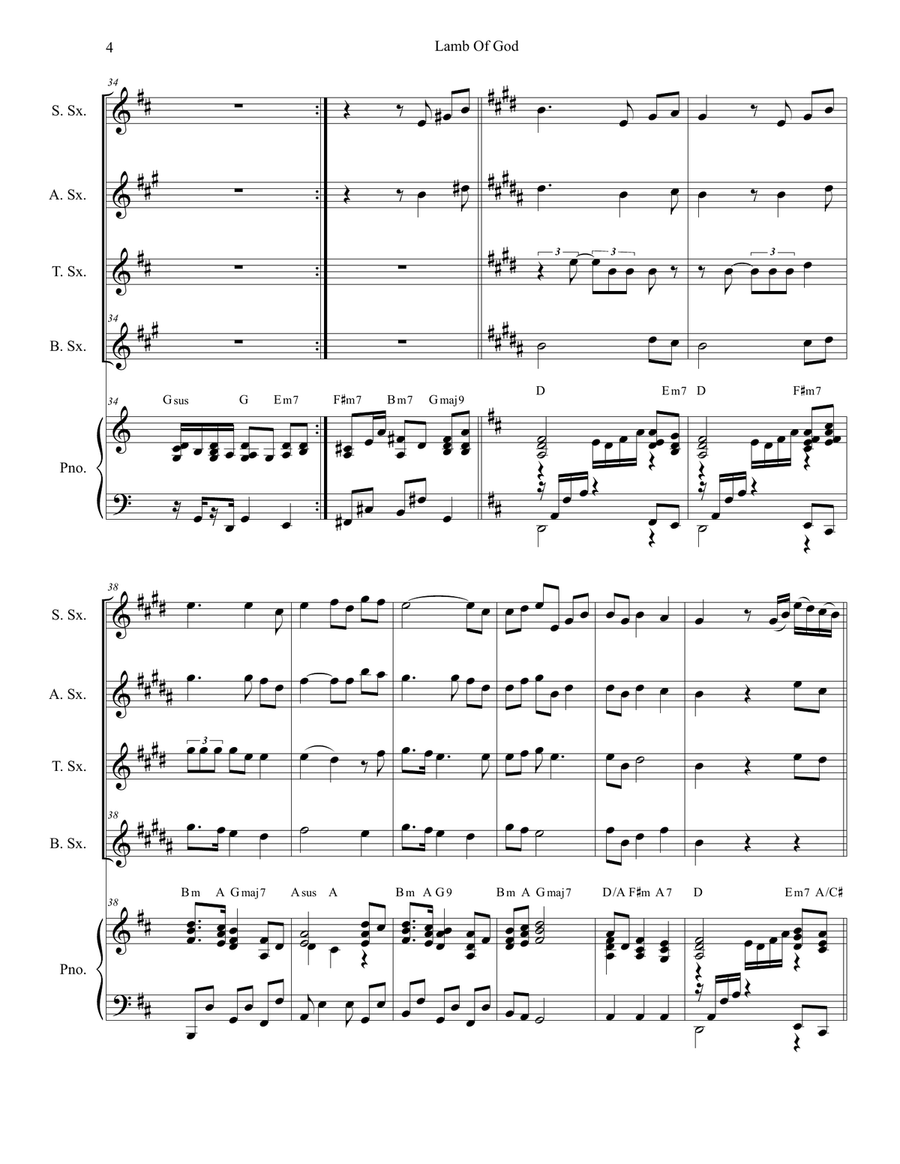 Lamb Of God Saxophone Quartet scores gallery preview page 4