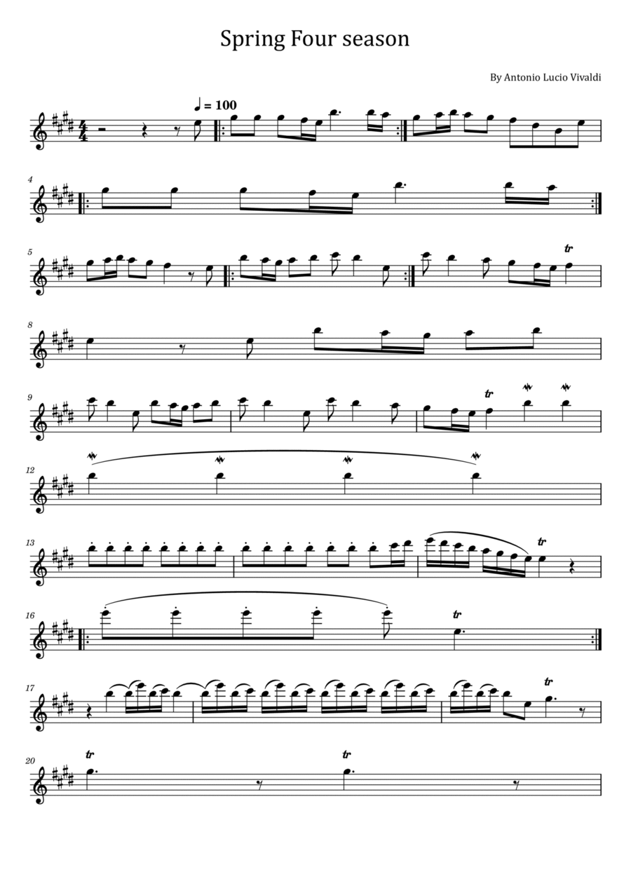 Spring Four seasons - Vivaldi - For Violin Solo Violin Solo scores gallery preview page 1