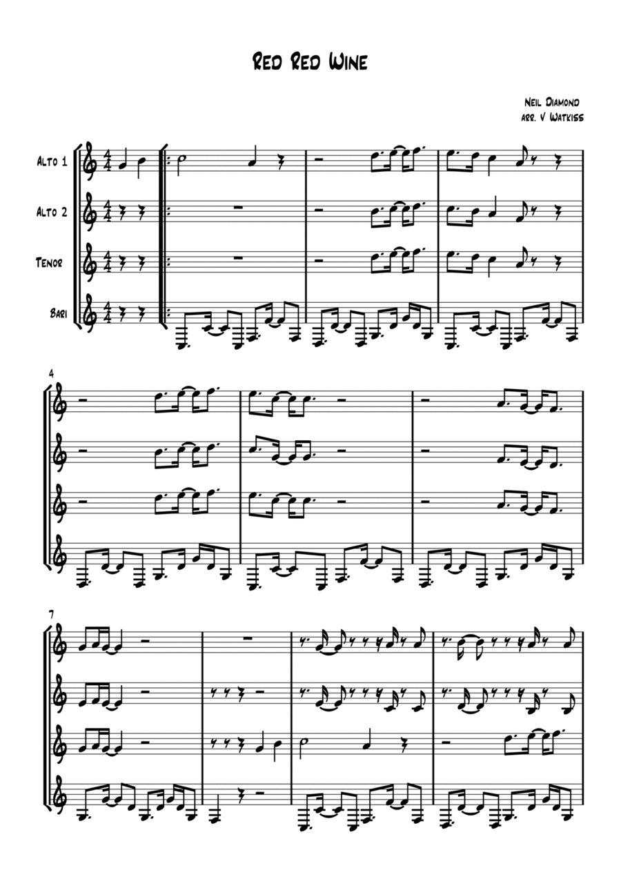 Red, Red Wine Saxophone Quartet scores gallery preview page 1