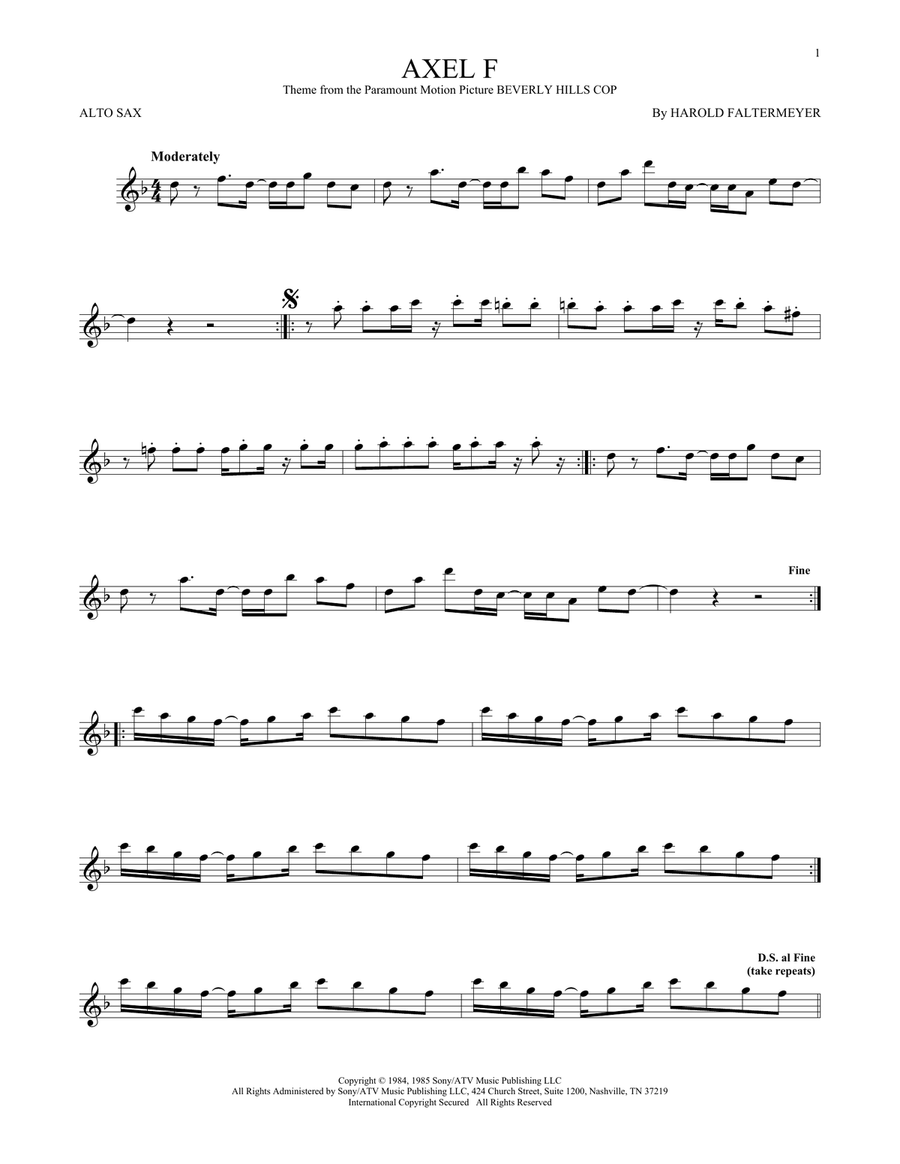 Axel F Alto Saxophone scores gallery preview page 1
