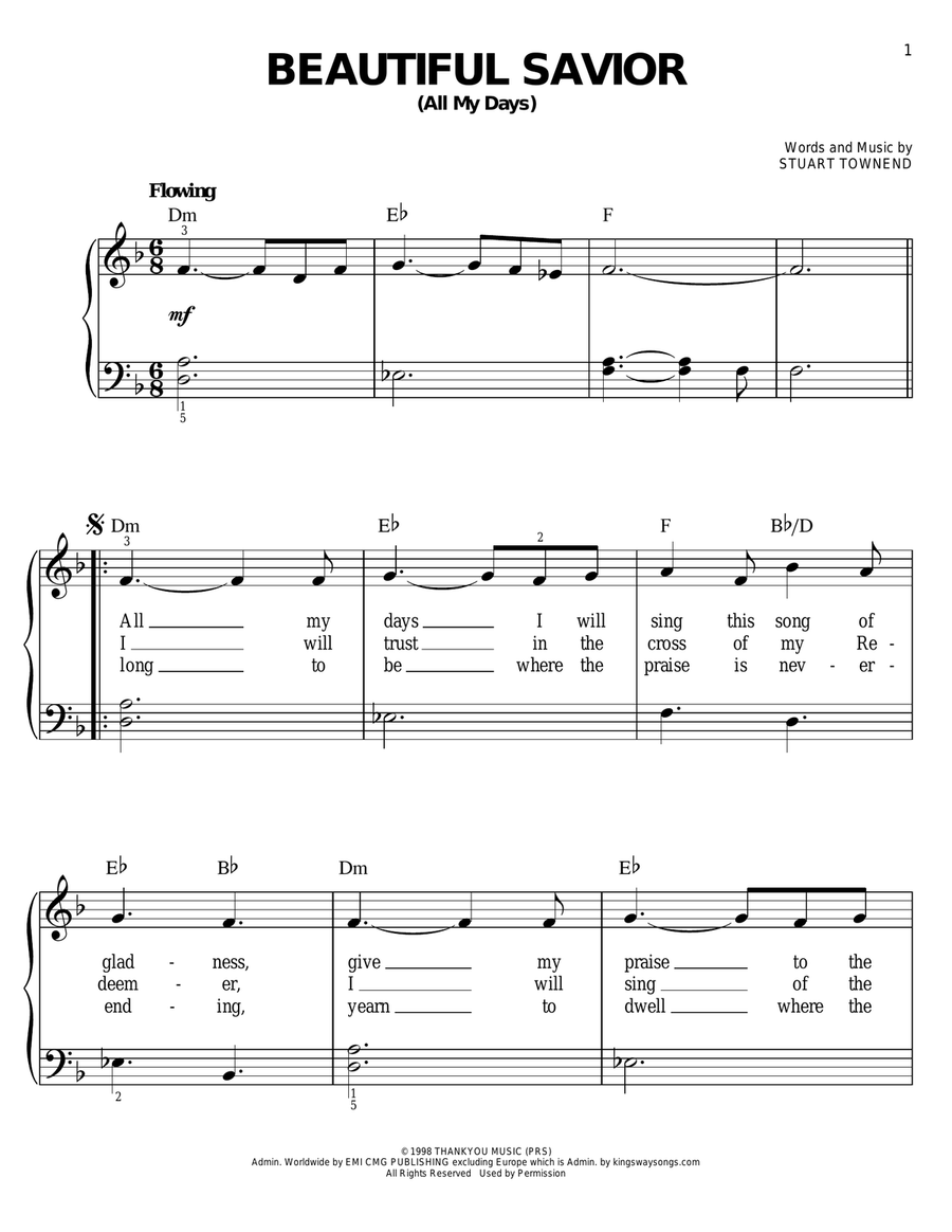 Beautiful Savior (All My Days) Easy Piano scores gallery preview page 1