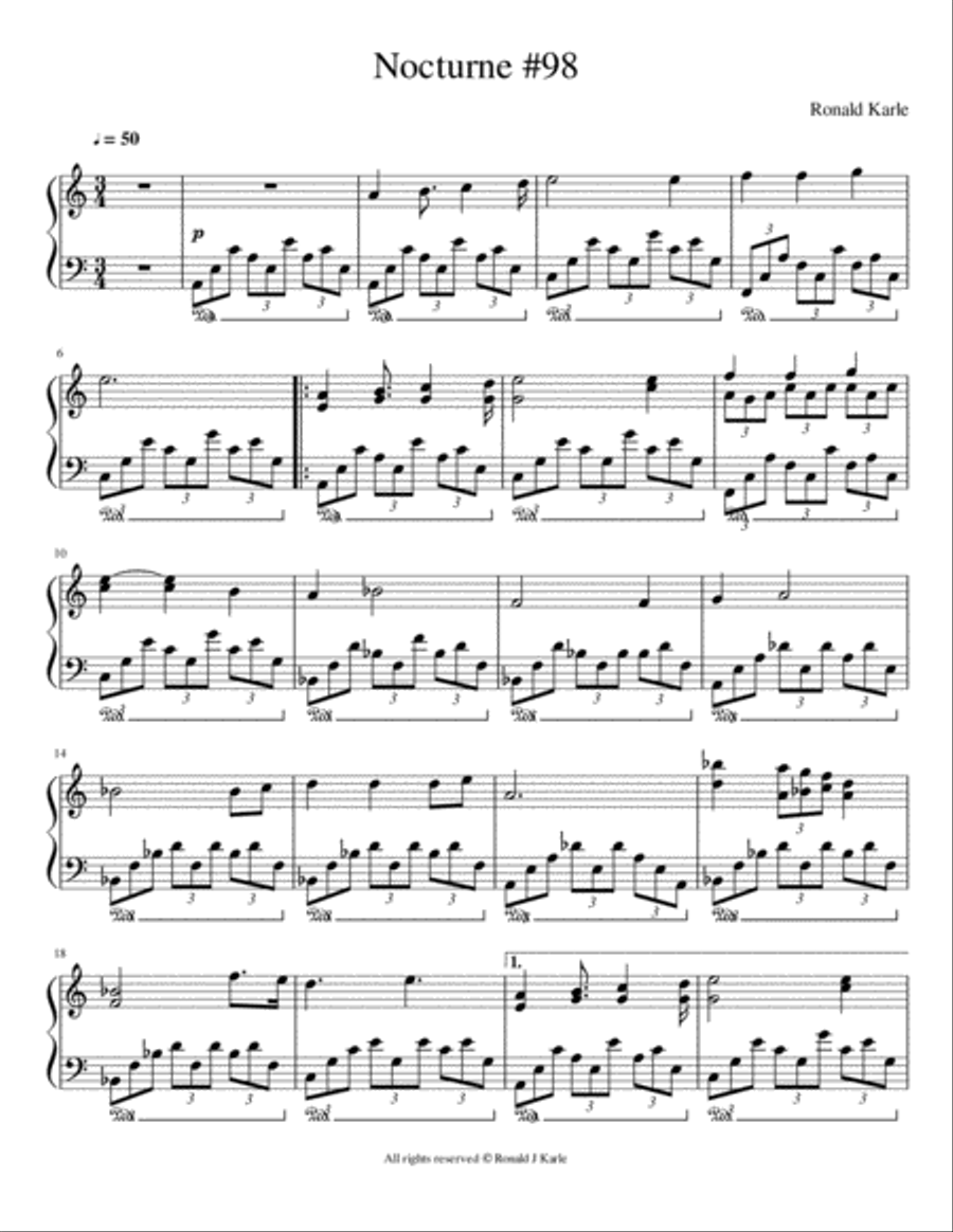 Nocturne #98 by: Ronald J. Karle Piano Method scores gallery preview page 2