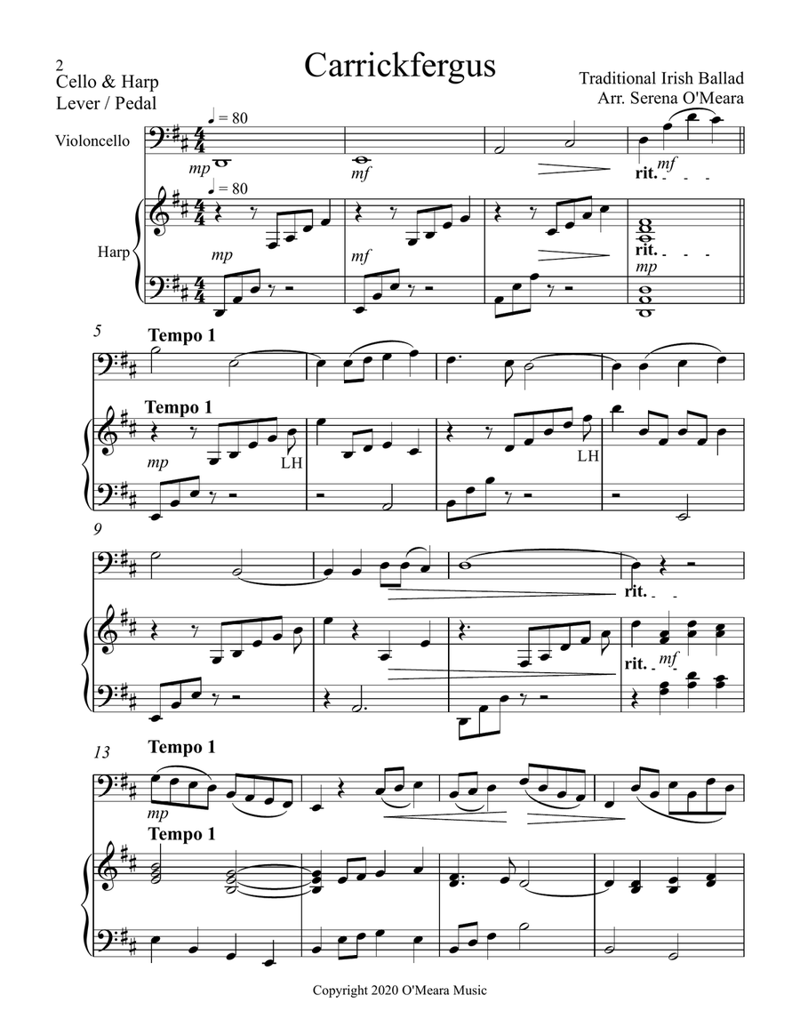 Carrickfergus Duet for Cello & Harp String Duet scores gallery preview page 2