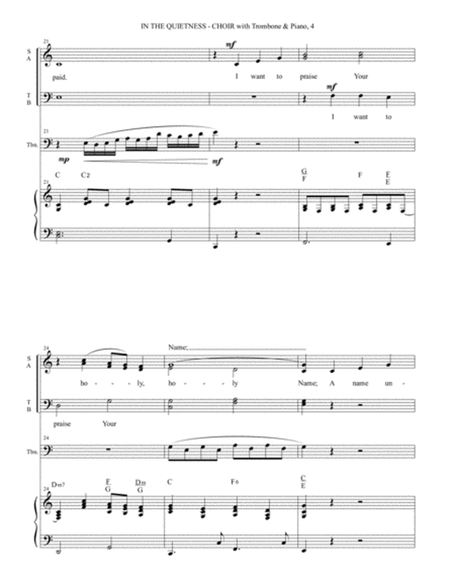 IN THE QUIETNESS (For SATB Choir with Trombone & Piano - separate Octavo, Choir & Trombone Part incl image number null