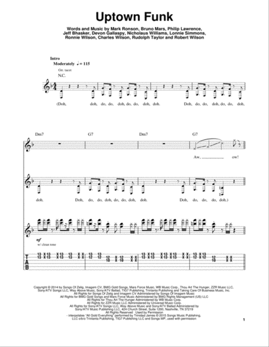 Uptown Funk (feat. Bruno Mars) Electric Guitar scores gallery preview page 1