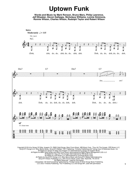 Uptown Funk (feat. Bruno Mars) by Mark Ronson Electric Guitar - Digital Sheet Music