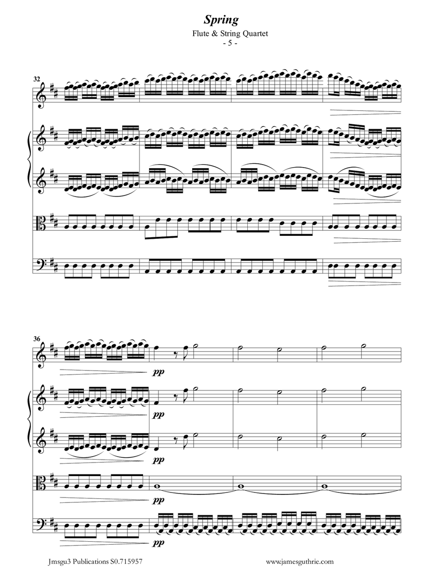 Vivaldi: The Four Seasons Complete for Flute & String Quartet Chamber Orchestra scores gallery preview page 5