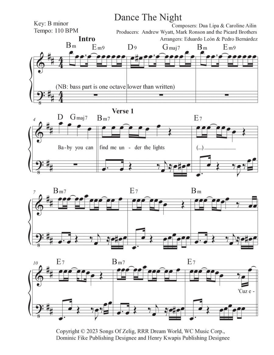 Dance The Night Piano Solo scores gallery preview page 1