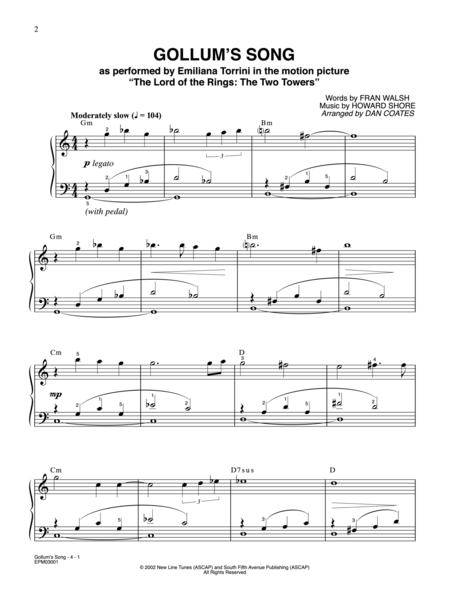 Gollum's Song (from The Lord of the Rings: The Two Towers) - Easy Piano