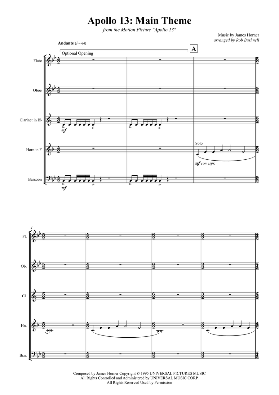 Main Title - Apollo 13 Woodwind Quintet scores gallery preview page 3