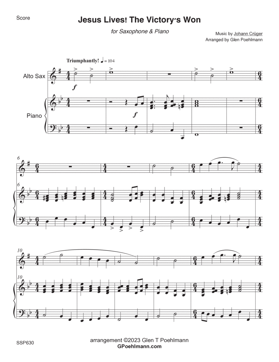 JESUS LIVES! THE VICTORY'S WON - Saxophone Solo with Piano Accompaniment (Grade 3) Alto Saxophone scores gallery preview page 1