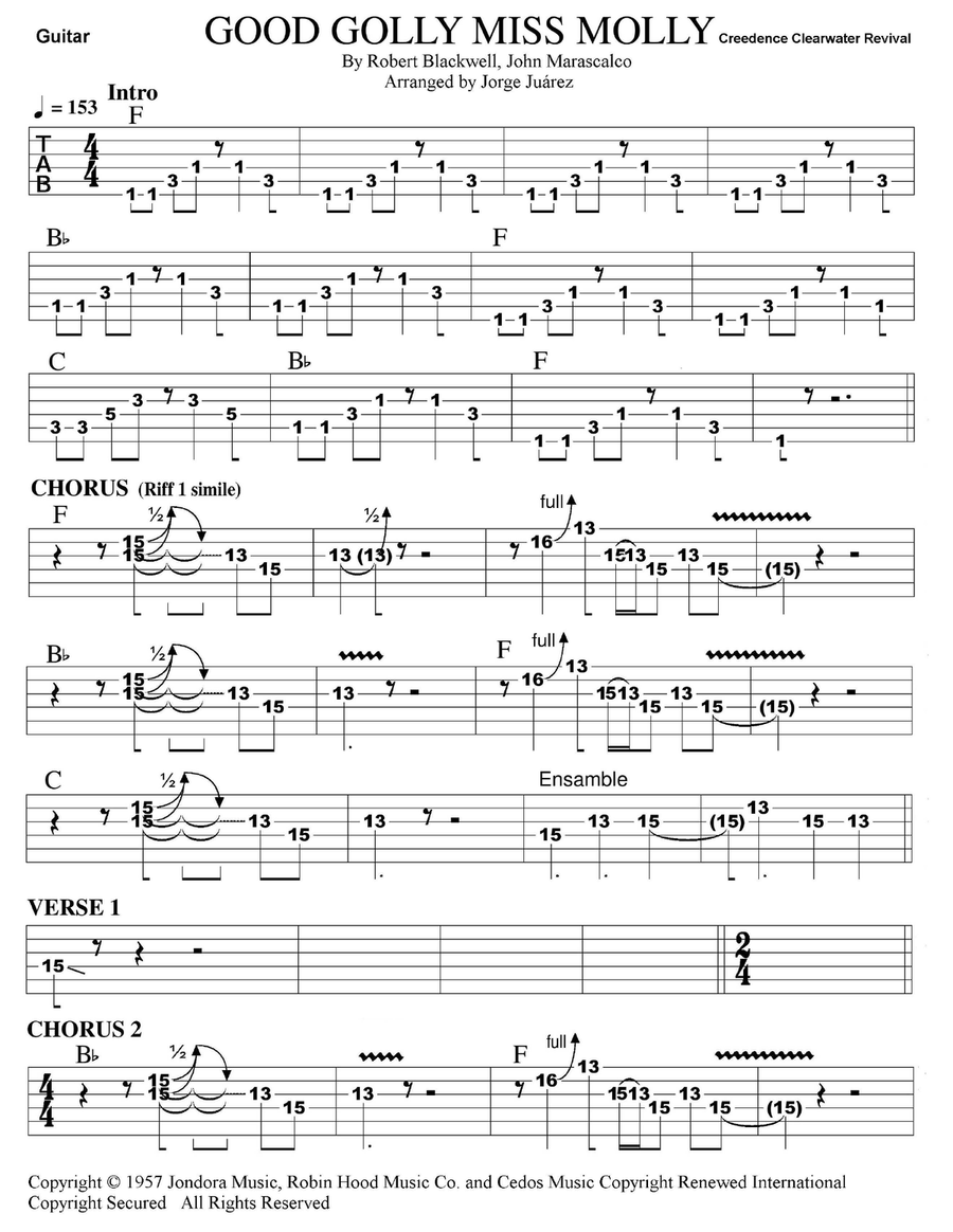 Good Golly Miss Molly Guitar Tablature scores gallery preview page 1