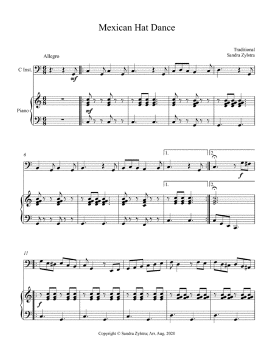 Mexican Hat Dance (bass C instrument solo) Small Ensemble scores gallery preview page 2