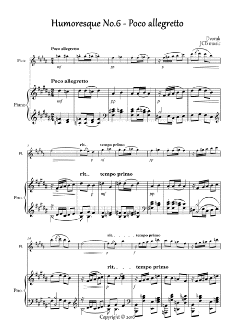 Humoresque No.6, A.Dvorak (flute and piano) Flute Solo scores gallery preview page 1