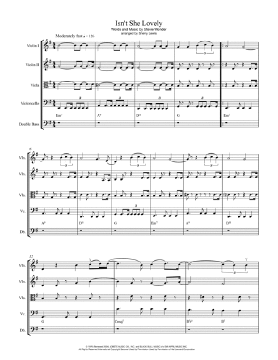 Isn't She Lovely String Quintet scores gallery preview page 4