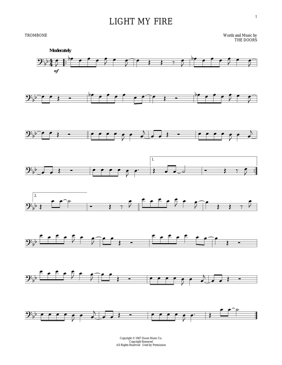 Light My Fire Trombone Solo scores gallery preview page 1