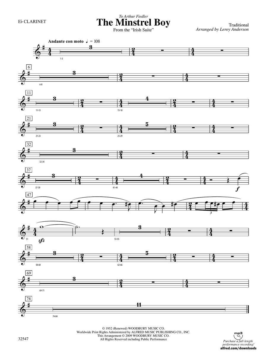 The Minstrel Boy (from the Irish Suite): E-flat Soprano Clarinet