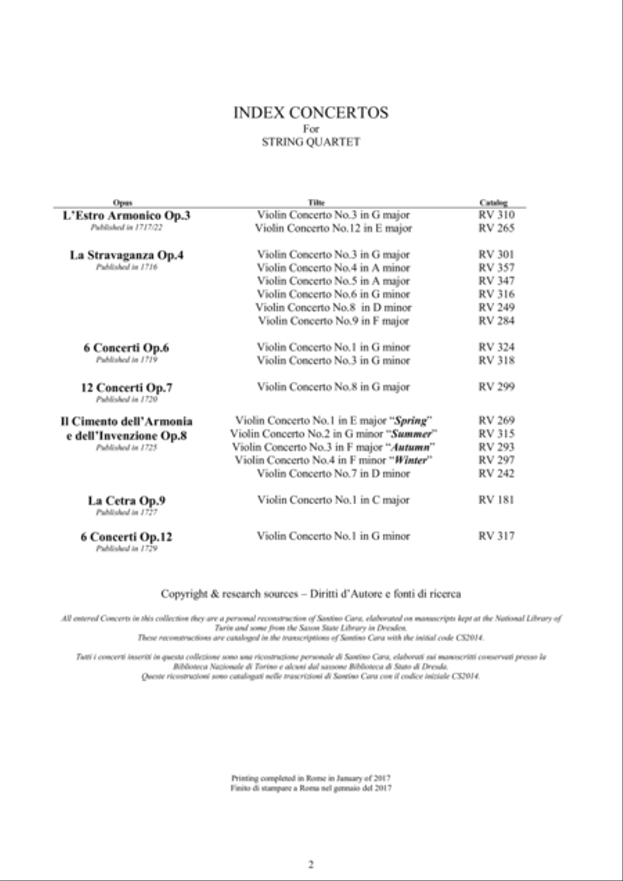 Vivaldi - 18 Concertos - Parts for String Quartet String Quartet scores gallery preview page 2