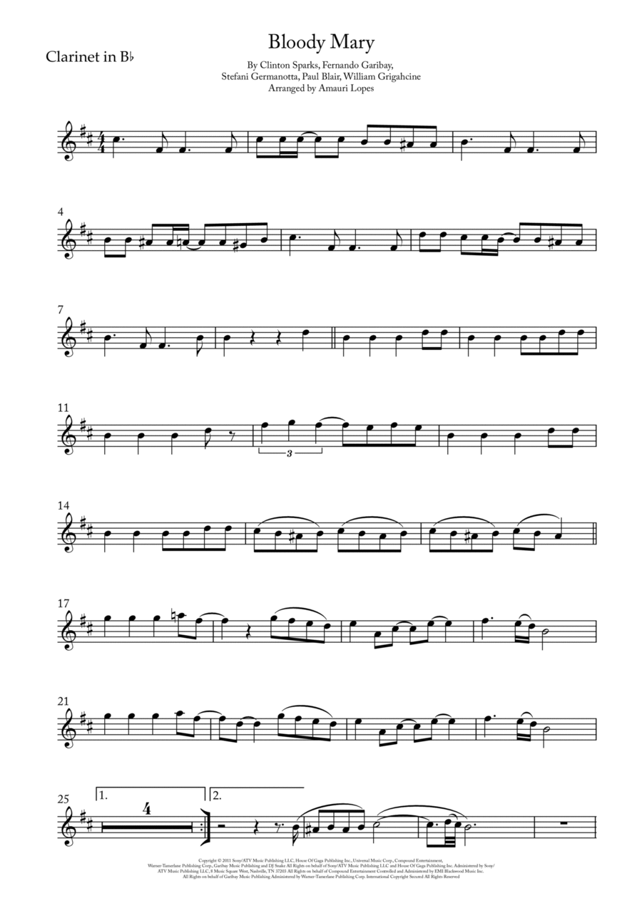 Bloody Mary Clarinet Solo scores gallery preview page 1
