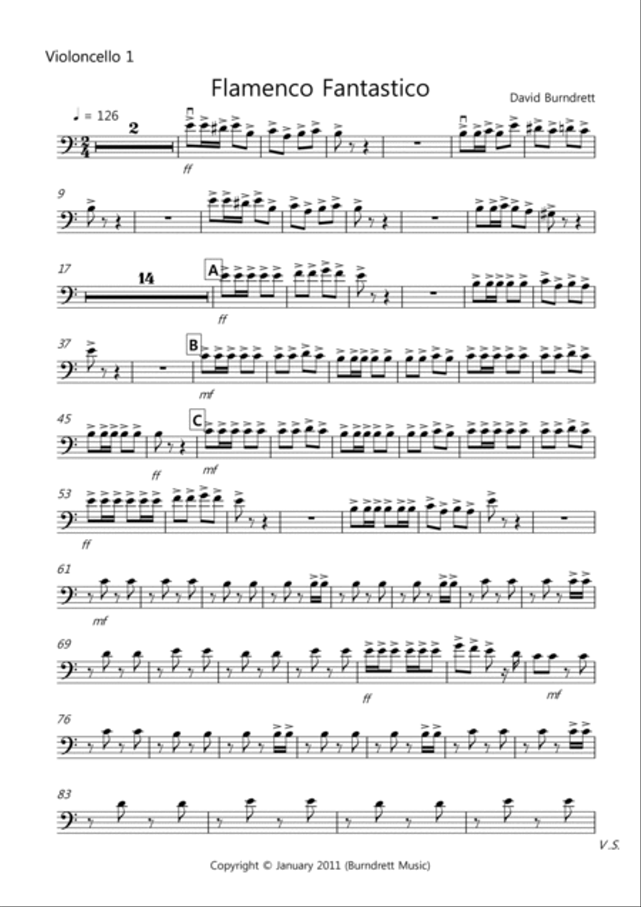 Flamenco Fantastico for Cello Quintet Flamenco Fantastico for Cello Quintet Cello Solo scores gallery preview page 4