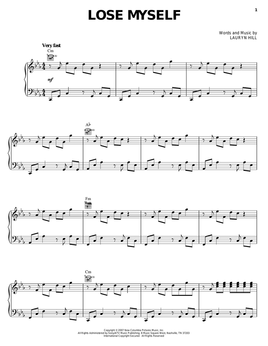 Lose Myself Piano, Vocal, Guitar scores gallery preview page 1