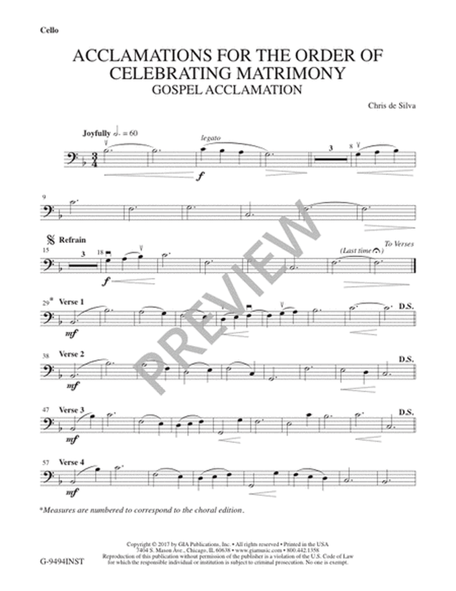 Acclamations for the Order of Celebrating Matrimony - Instrument edition