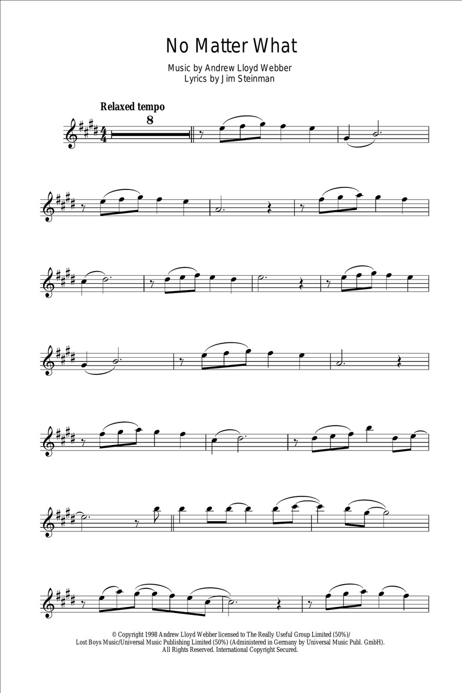 No Matter What (from Whistle Down The Wind) Alto Saxophone scores gallery preview page 1