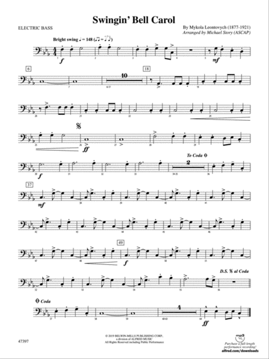 Swingin' Bell Carol: Electric Bass Concert Band scores gallery preview page 1