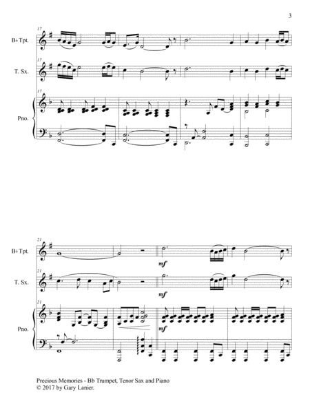 Precious Memories (Trio - Bb Trumpet, Tenor Sax & Piano with Score/Parts) image number null