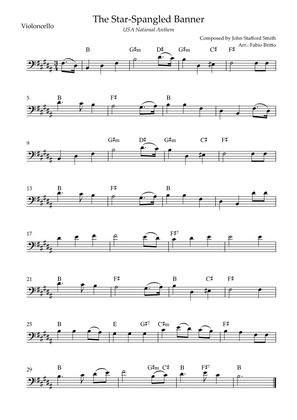 The Star Spangled Banner (USA National Anthem) for Cello Solo with Chords (B Major)