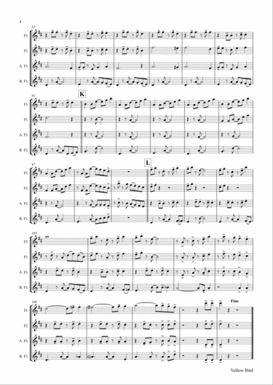 Yellow Bird - Haitian Folk Song - Calypso - Flute Quartet Flute Quartet scores gallery preview page 5