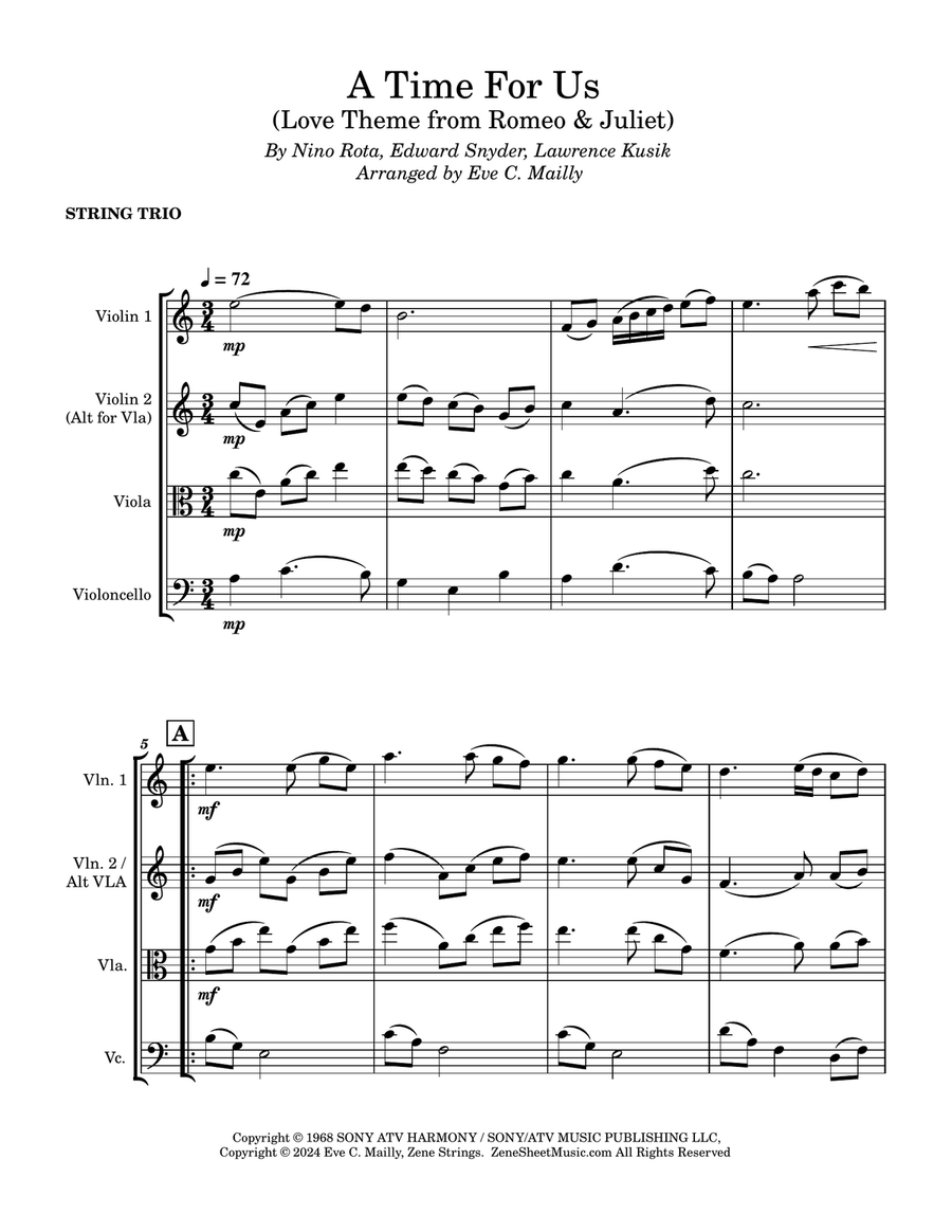A Time For Us (love Theme) String Trio scores gallery preview page 1