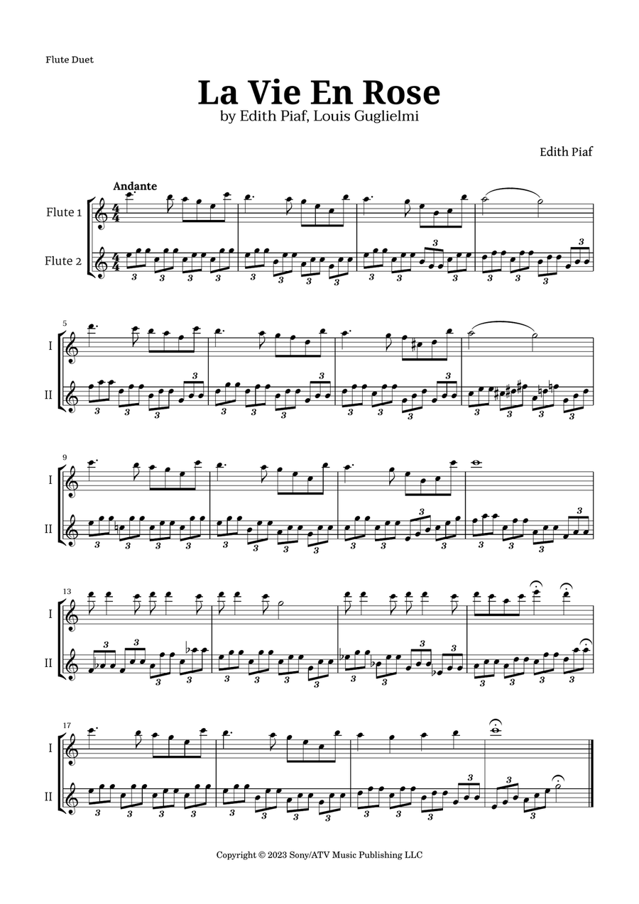 La Vie En Rose Flute Duet scores gallery preview page 1