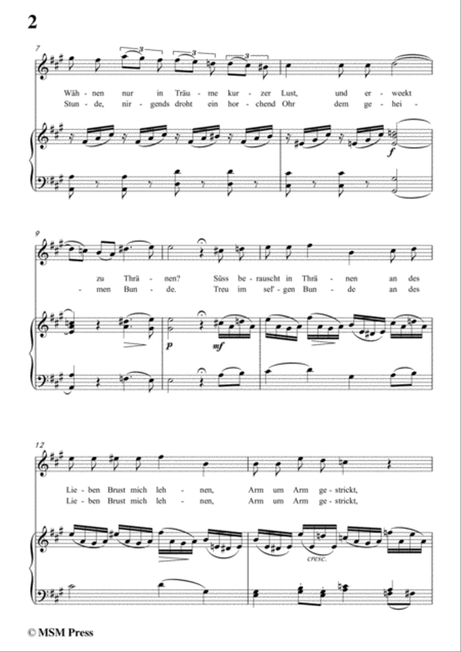Schubert-Die Verfehlte Stunde,in A Major,for Voice&Piano Voice scores gallery preview page 4