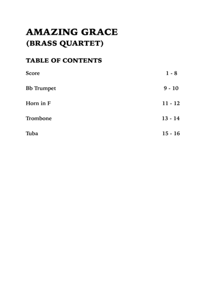 Amazing Grace (Brass Quartet): Trumpet, Horn in F, Trombone and Tuba image number null