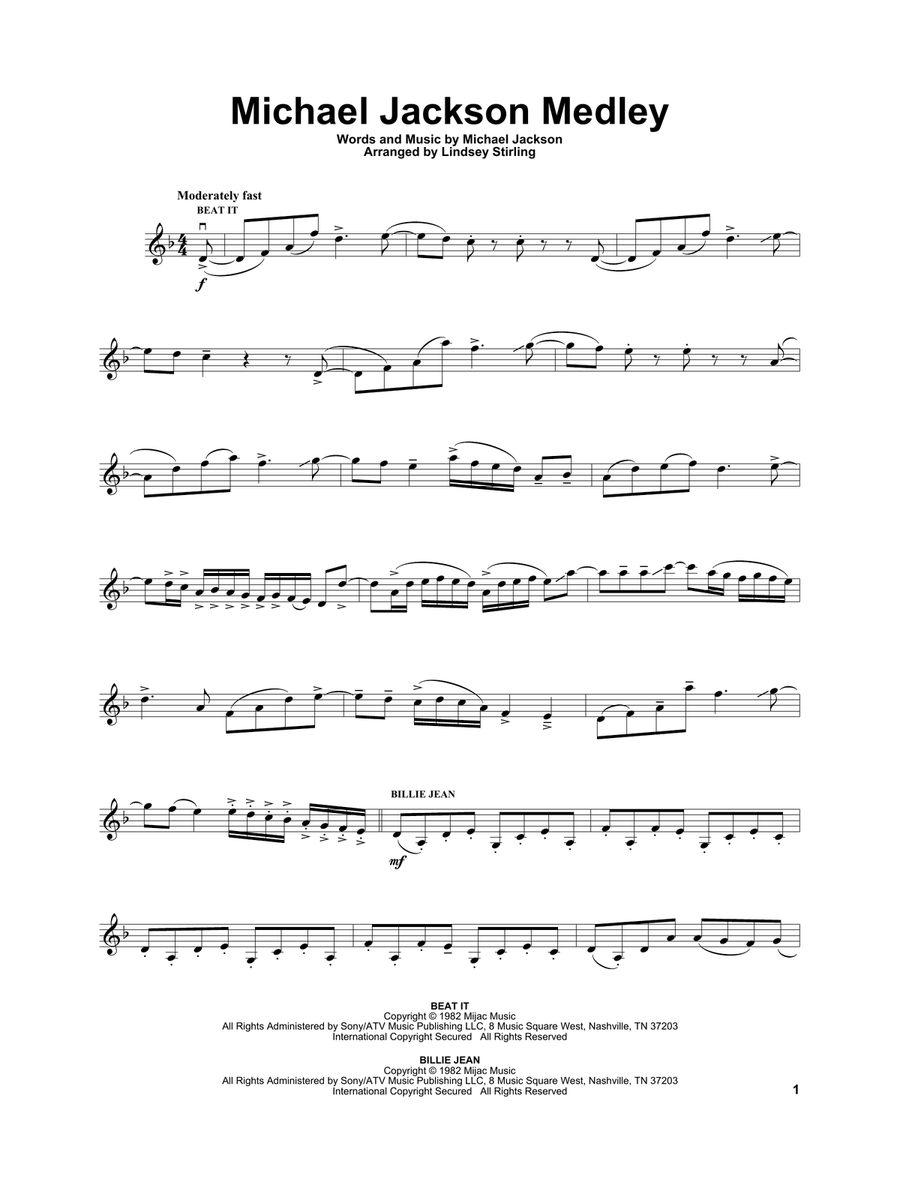 Michael Jackson Medley Violin Solo scores gallery preview page 1