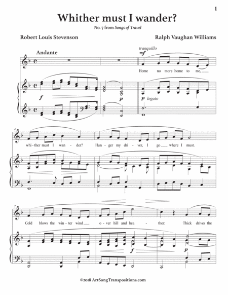 VAUGHAN WILLIAMS: Whither must I wander? (transposed to D minor)